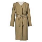 Elegant Women's Full-Length Trench Coat with Lace-Up Waist and Full Sleeves