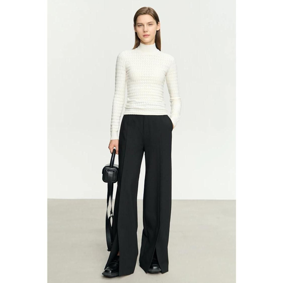 Winter Casual High-Slit Wide Leg Trousers for Women