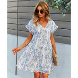 V-Neck Chiffon Dress with Ruffled Edges and Flying Sleeves