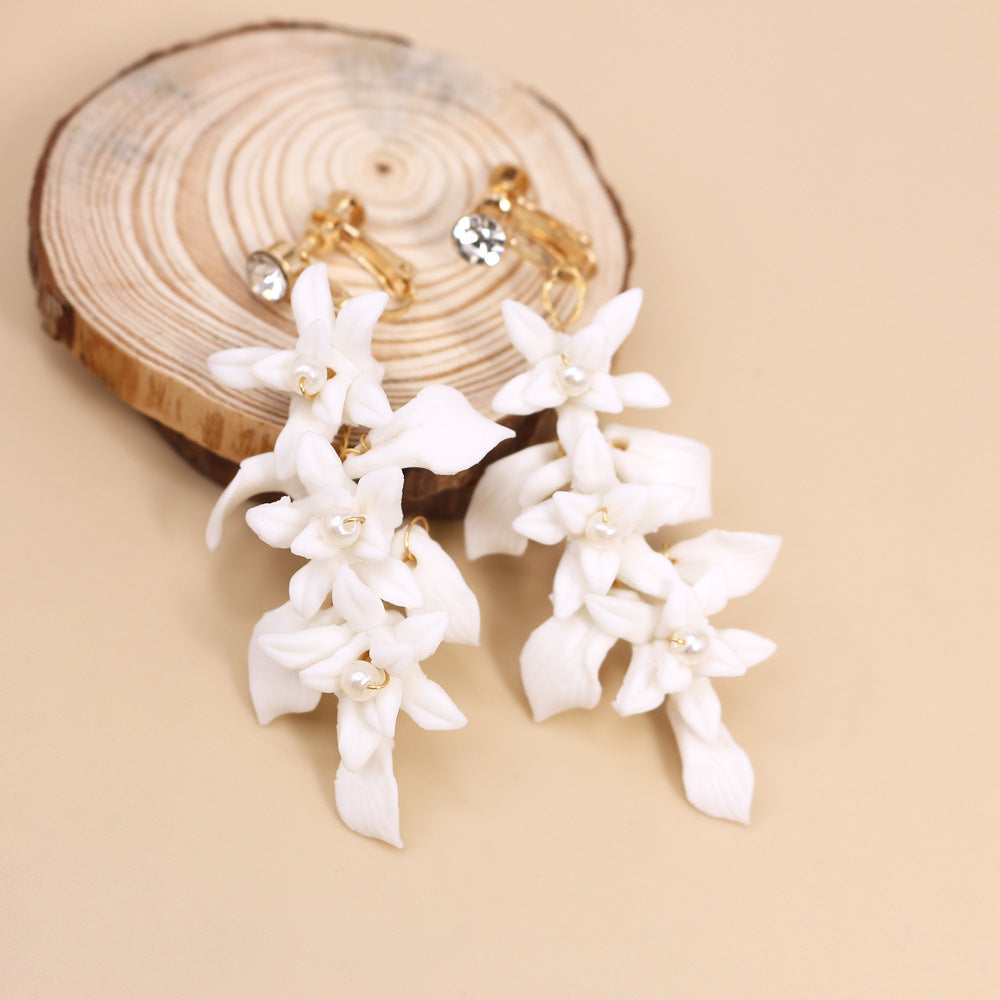 Gold And Silver Dual Color Ceramic Flower Earrings - Dazpy