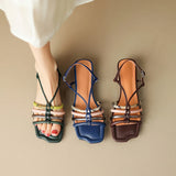 Colorful Roman Buckle Strap Sandals with Chunky Heel