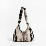 Trendy Striped Faux Fur Underarm Hobo Bag