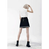 High Waist Punk Rivet Mini Skirt with Irregular Slit and Back Zipper