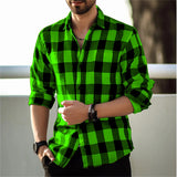 European And American Long Sleeve Loose 3D Personalized Printed Plaid Design Striped Shirt