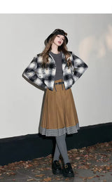 Elegant Mid-Length Plaid Skirt with Free Belt