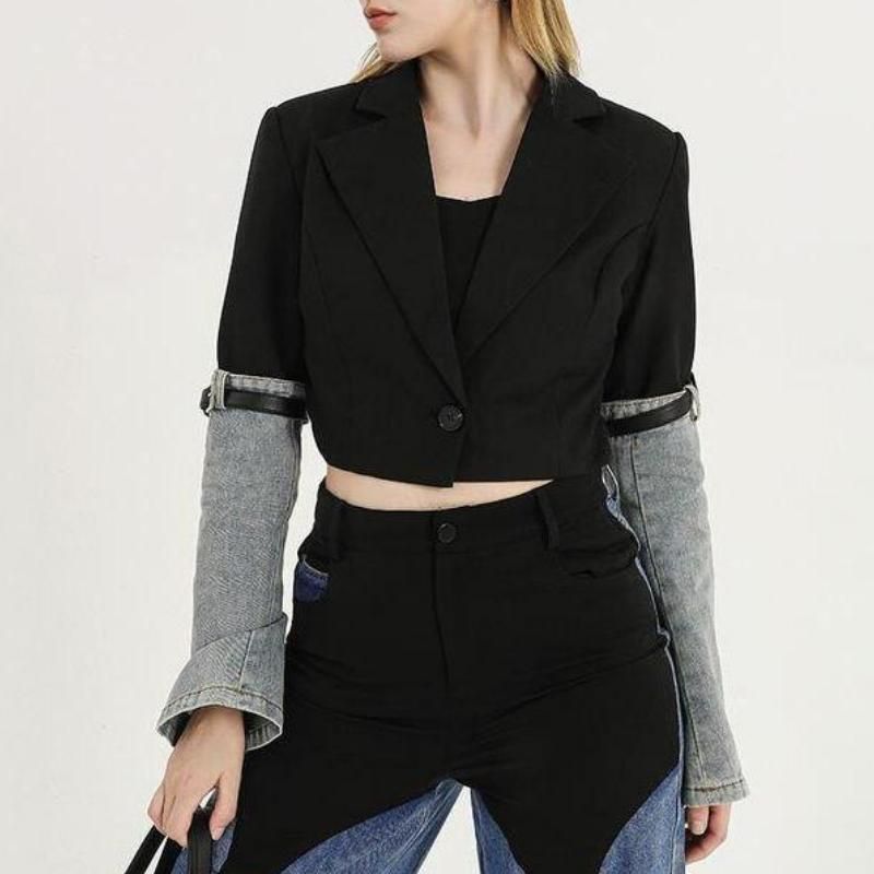 Blazer elegante de mezclilla con patchwork