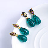 Green Water Drop Design Full Of Diamond Earrings - Dazpy