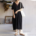 Women's V-Neck Contrast-Button A-Line Shirt Dress