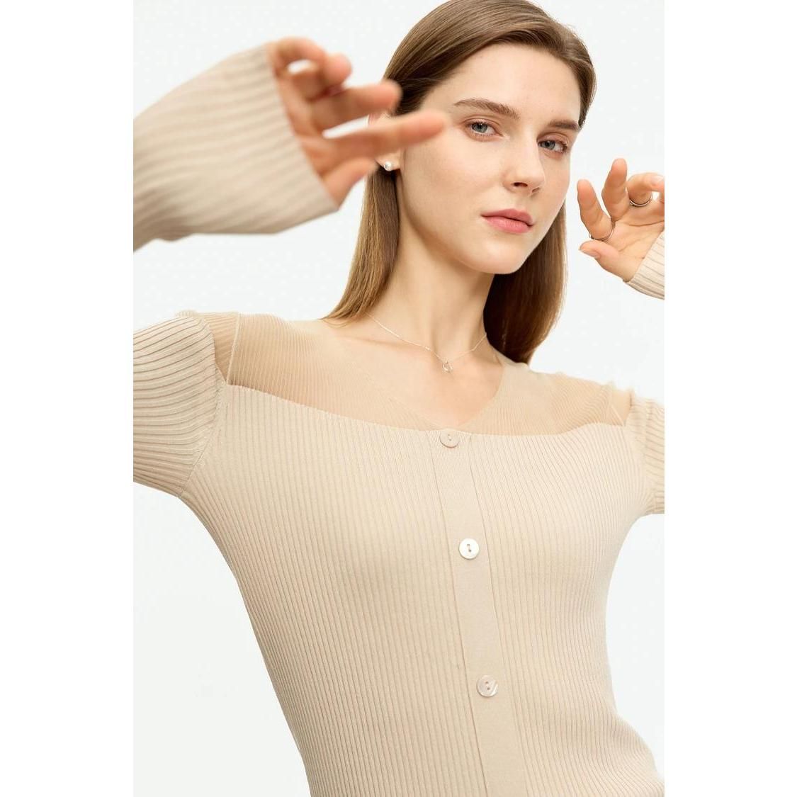 Slim-Fit V-Neck Patchwork Sweater for Women