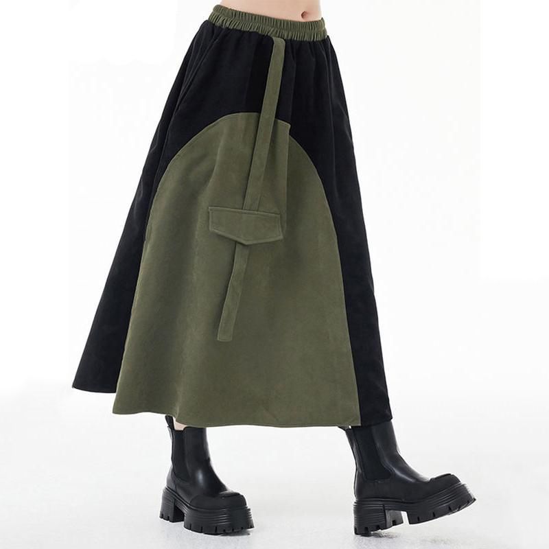 Green & Black Asymmetric A-Line Skirt