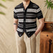 Herren Sommer Streifen Revers Cardigan POLO Kurzarm