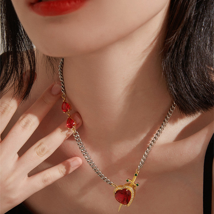 Women's Fashionable Simple Ruby Heart Necklace - Dazpy