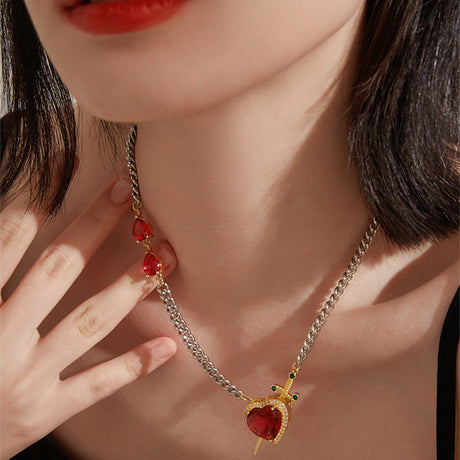 Women's Fashionable Simple Ruby Heart Necklace - Dazpy