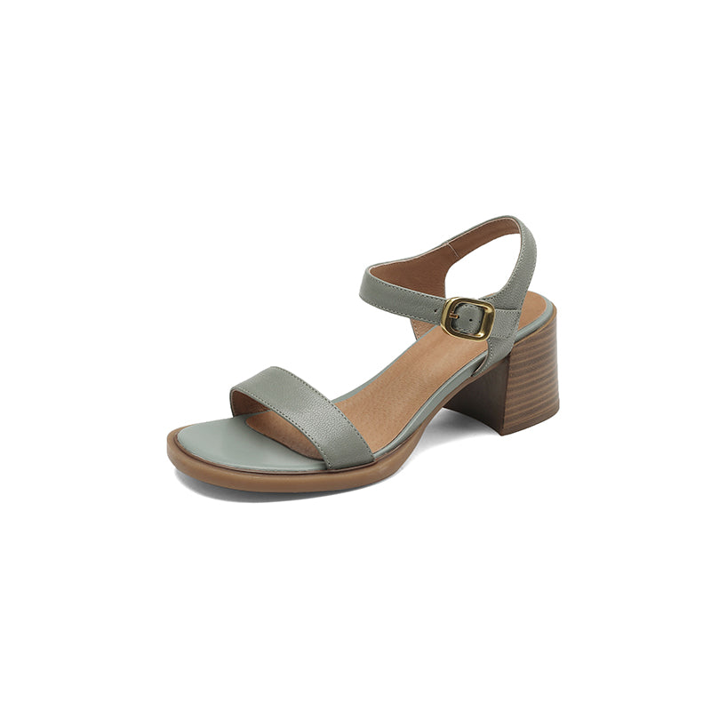 Square Heel Leather Sandals