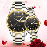 Gold Quartz Diamond Waterproof Luminous Pair Watch - Dazpy