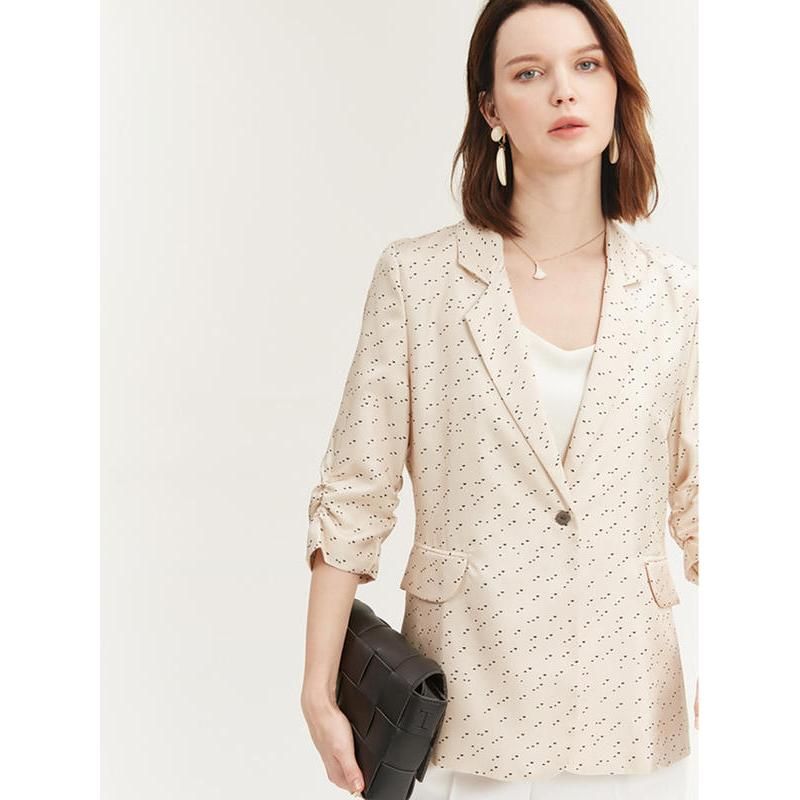 Blazer de seda con estampado de lunares chic para mujer