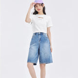 Gerade geschnittene Jeansshorts mit hoher Taille für Damen