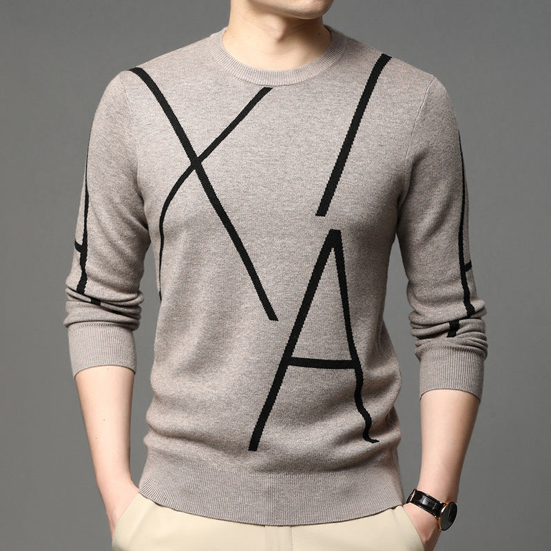 Men's Sweater Long-sleeved Korean Pullover Jacquard Fashion Youth Trend Bottoming Shirt