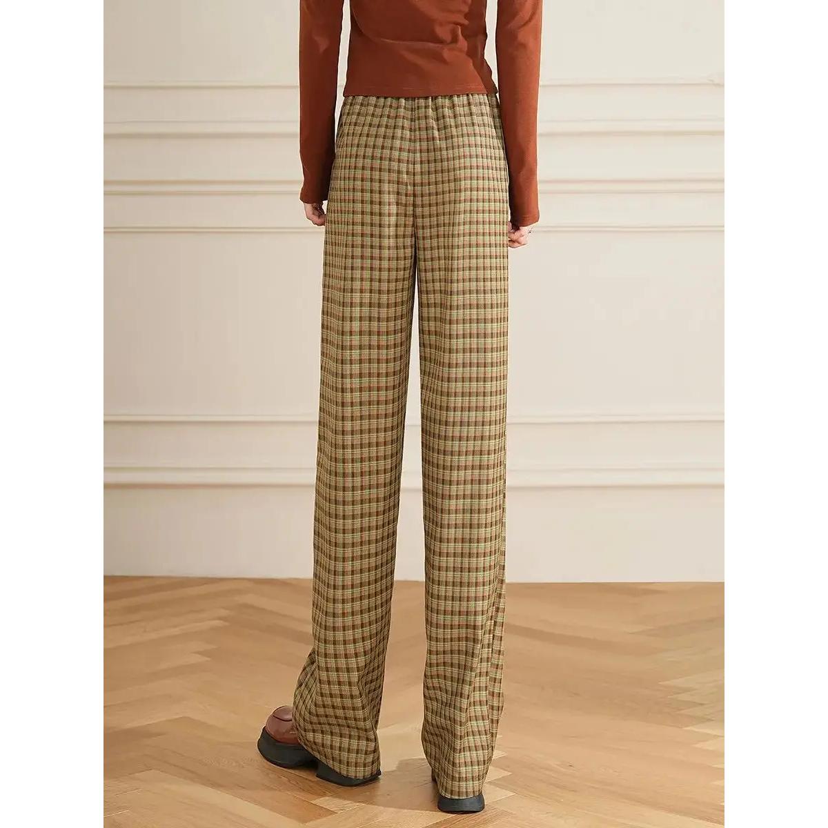 Women's High Waist Checked Wide Leg Pants