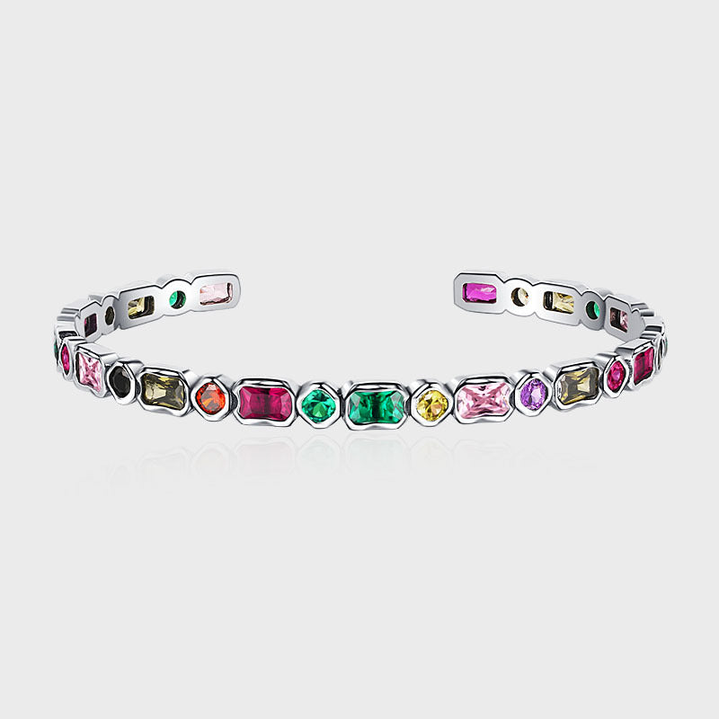 Vintage Geometric Diamond Rainbow Zircon Silver Bracelet Girl - Dazpy