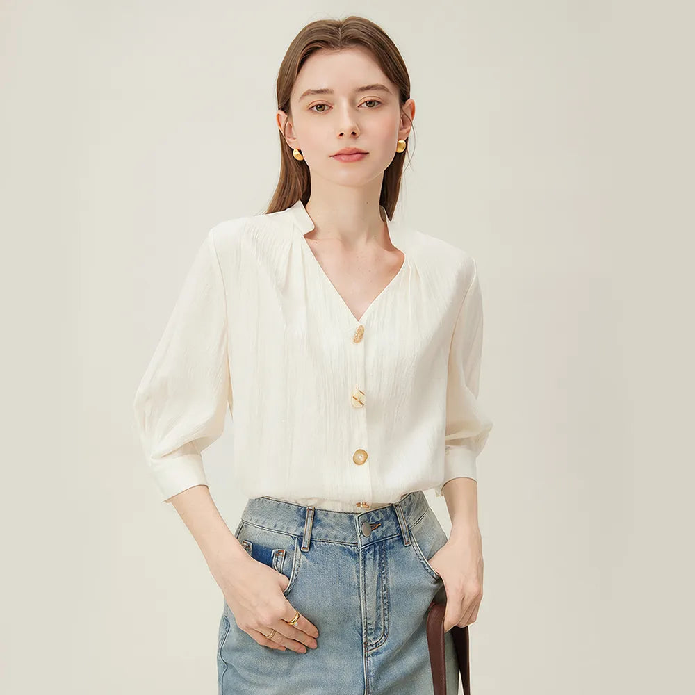 French V-neck Loose Cozy Style Shirt for Women