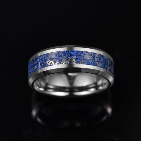 8mm Wide Inlaid Lapis Lazuli Men's Tungsten Steel Ring - Dazpy