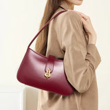 Luxury Wine Red Genuine Leather Half Moon Shoulder Bag for Women