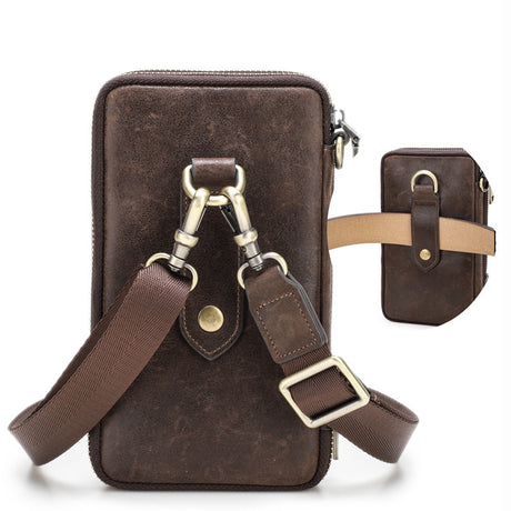 Cowhide Men's Shoulder Messenger Bag Men's Mobile Phone Belt Bag - Dazpy