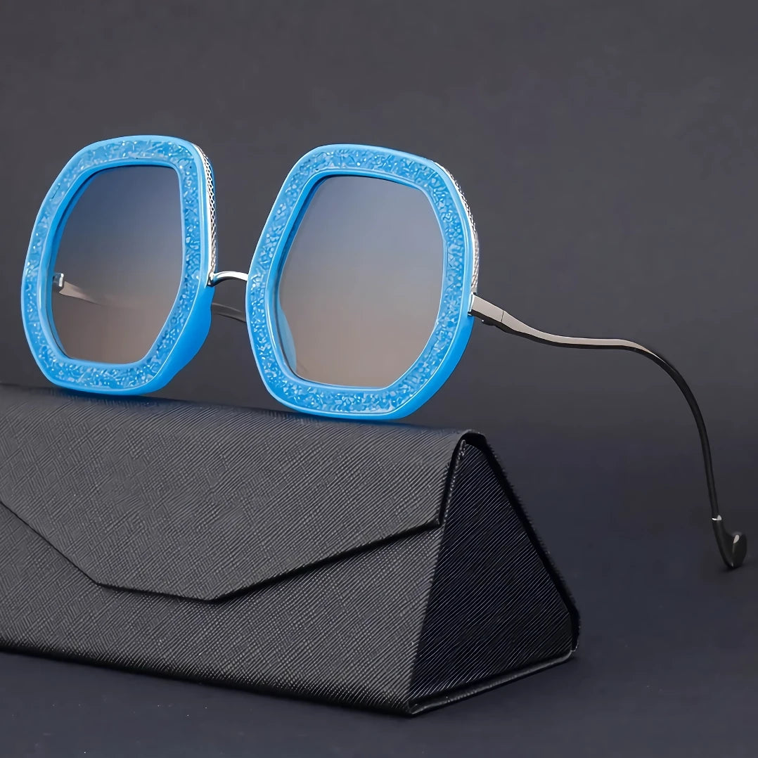 Gafas de sol poligonales de diamantes de gran tamaño de lujo con protección UV