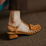 Sandalen aus Leder im Gladiator-Stil mit quadratischem Absatz