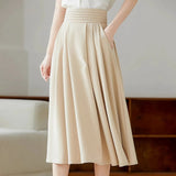 Elegant High-Waisted Pleated Skirt with Pockets