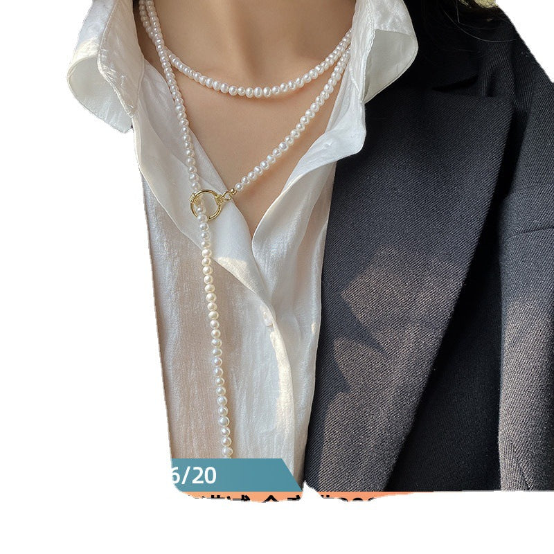 Special Interest Light Luxury Long Natural Freshwater Pearl Sweater Chain Elegant Necklace Women - Dazpy