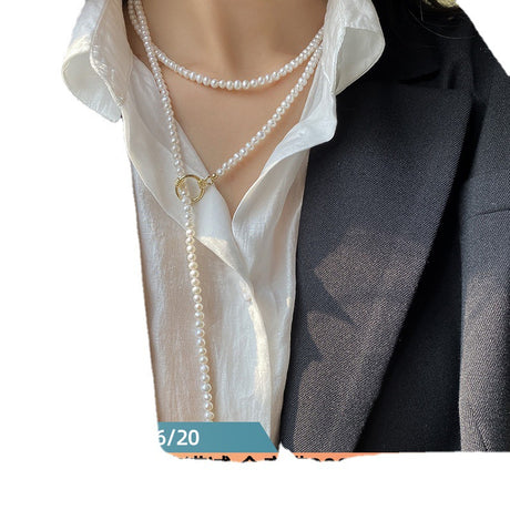 Special Interest Light Luxury Long Natural Freshwater Pearl Sweater Chain Elegant Necklace Women - Dazpy