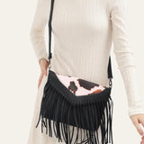 Bohemian Animal Print Crossbody Bag with Tassel Fringe