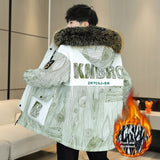 Winter Color Matching Men's Hooded Fleece Padded Coat