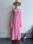 Women's Chiffon Ruffle Bell-Sleeve Long Dress