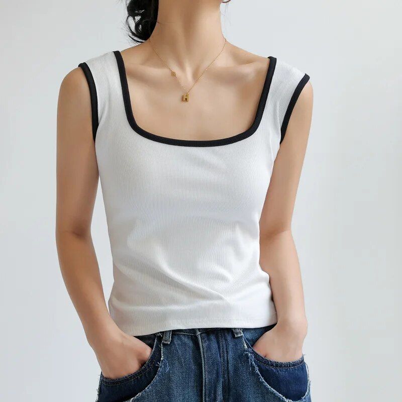 Ribbed Contrast Patchwork Tank Top