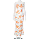 Vestido largo estampado con tiras de cordones