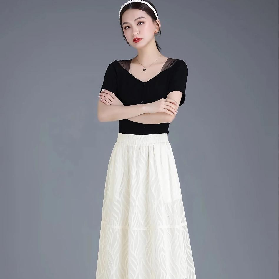 Casual Striped A-Line Skirt with Elastic Waist