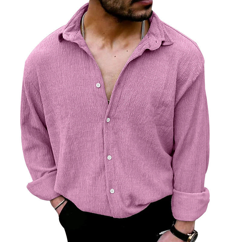 Men's Wrinkle Champray Cardigan Lapel Shirt