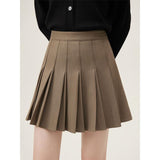 Elegant Twill Pleated Mini Skirt for Office Ladies