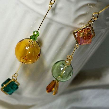 Glass Ball Asymmetric Hand Earrings - Dazpy