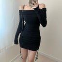 Minivestido de punto con mangas largas y fruncido