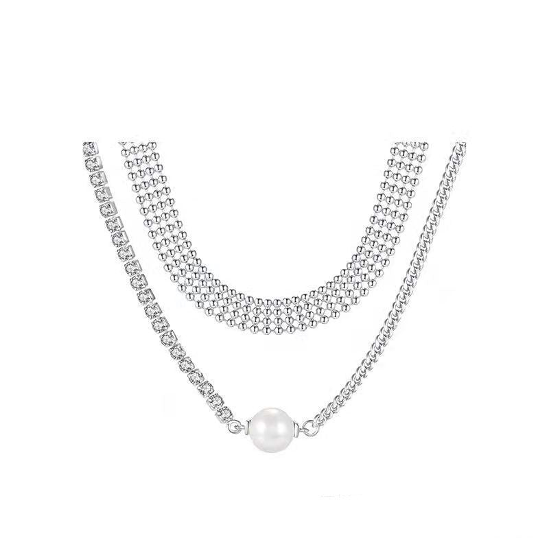 Double Layer Full Diamond Pearl Necklace - Dazpy