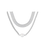 Double Layer Full Diamond Pearl Necklace - Dazpy