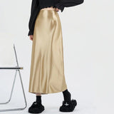 Elegant High Waist Silver Satin Maxi Skirt