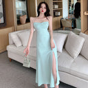 Women's High-Waist Strap Maxi Dress with Slit