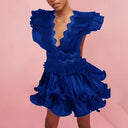 Vestido corto de tiro alto con volantes escalonados para mujer