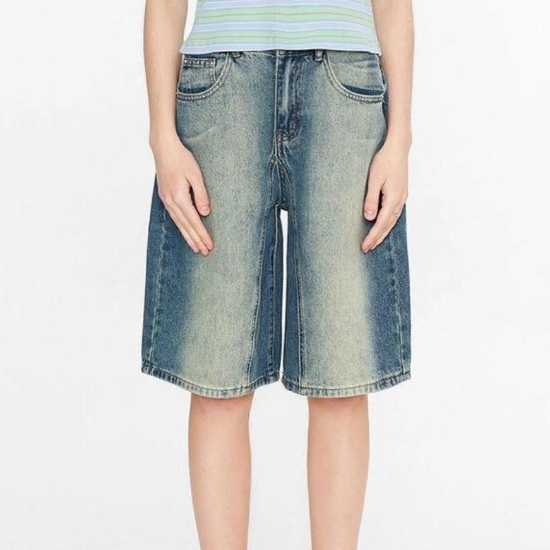 Y2K Vintage Baggy-Jeansshorts mit Farbverlauf und hoher Taille