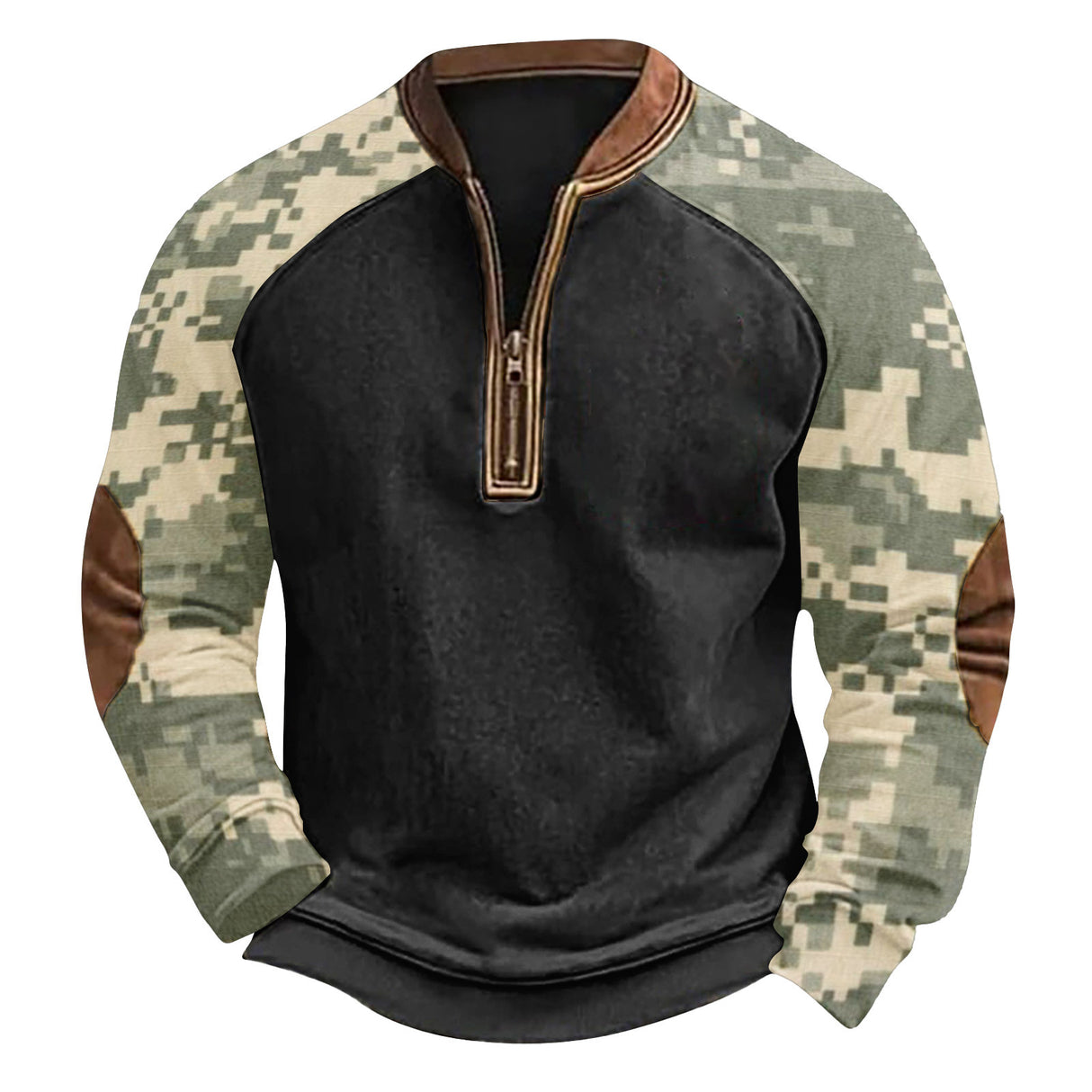 Bedruckter Camouflage-Pullover mit halbem Reißverschluss